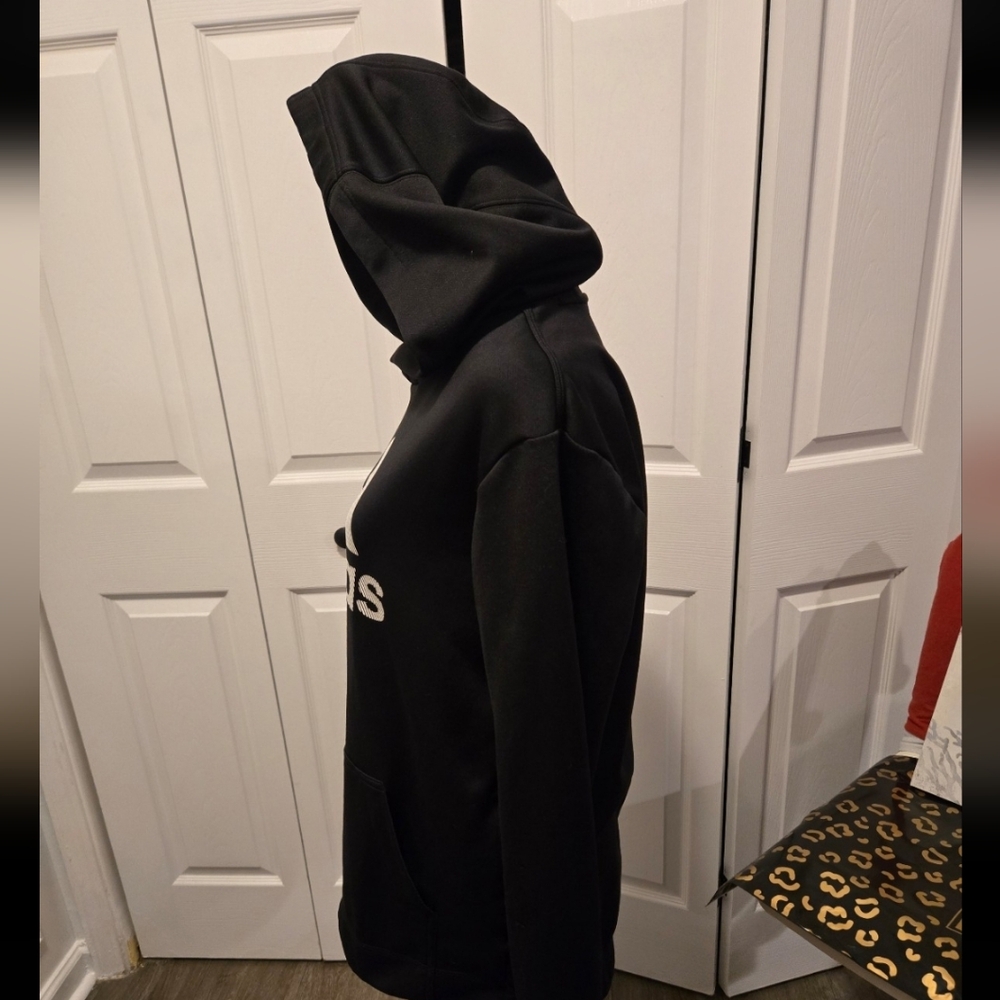 Adidas Womens Small Black Badge of Sport Fleece Pullover Hoodie Pocket - Picture 2 of 12